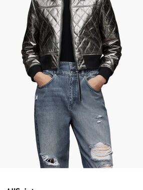 AllSaints Black Leather Label Detail Jacket